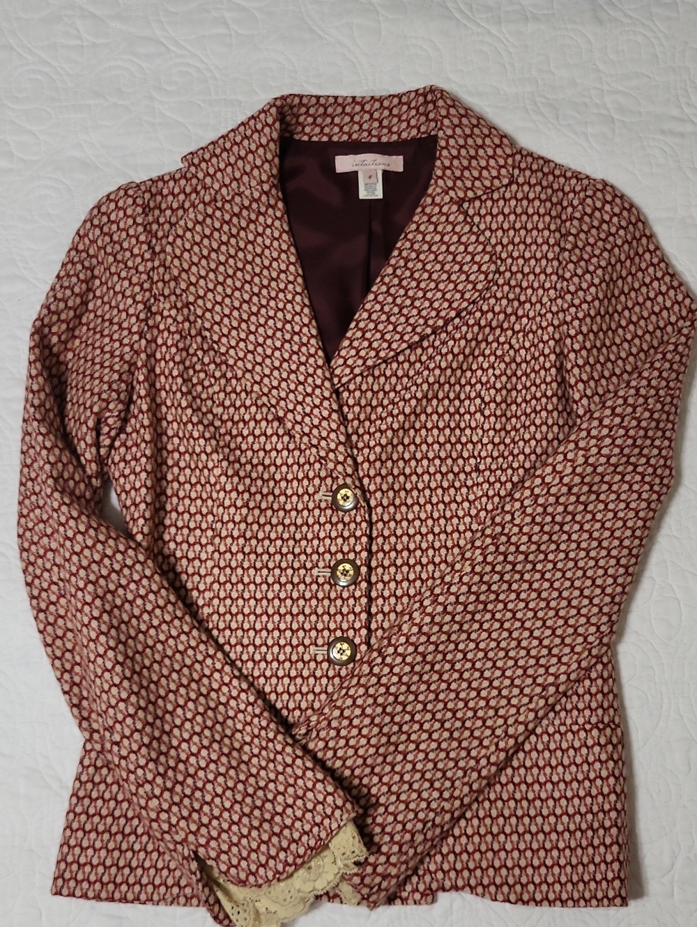Women's Burgundy Patterned Tailored Blazer Jacket